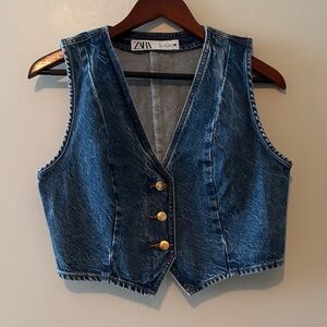 Zara Denim Vest with Gold Accents